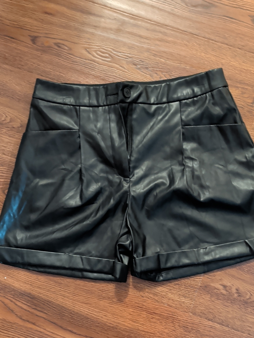 Womens Black Faux Leather Tailored Shorts
